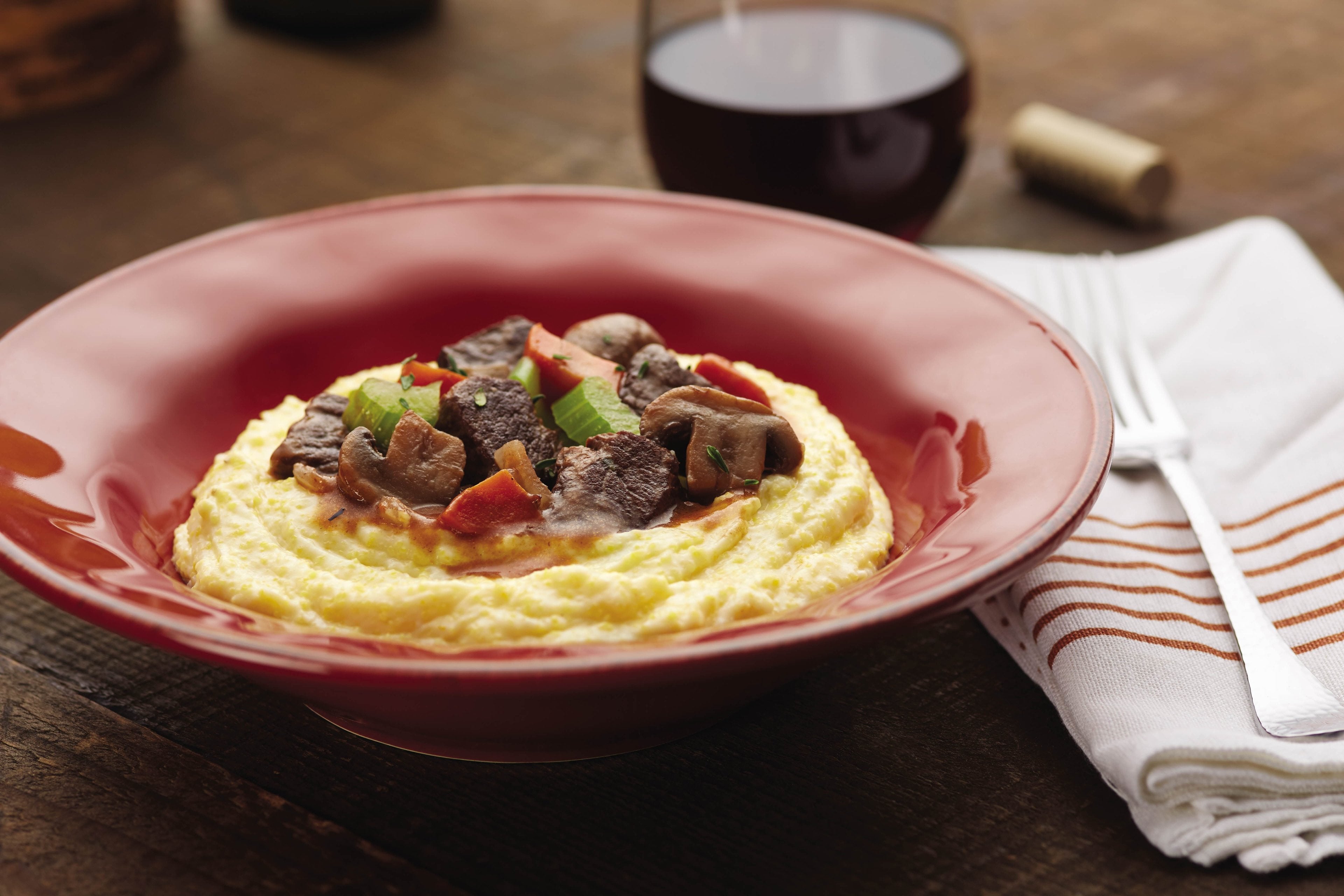 Beef Stew with Red Wine over Polenta – Anolon