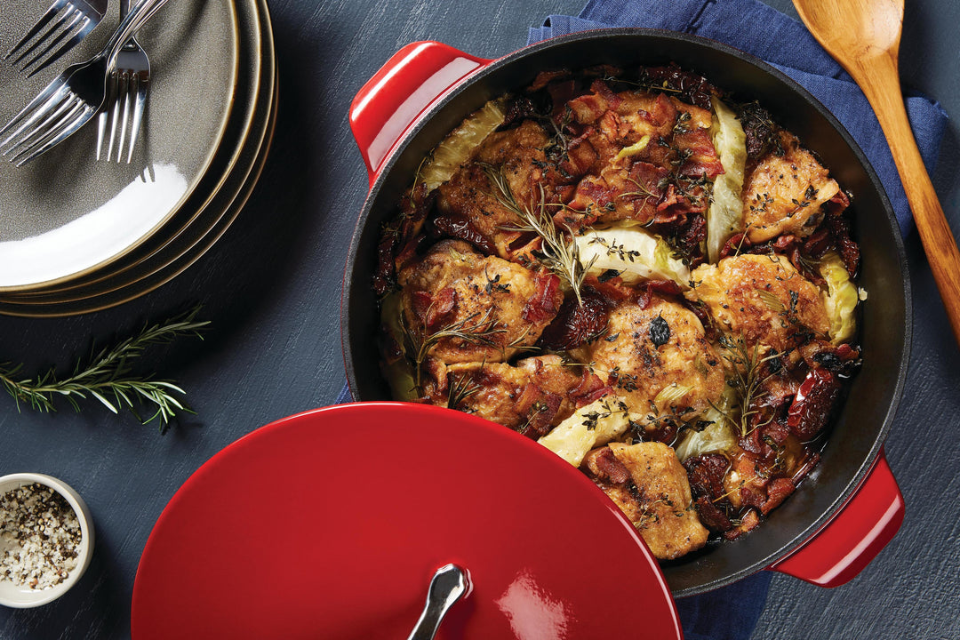 Chicken Thighs Braised with Cabbage, Herbs, & Sun-Dried Tomatoes