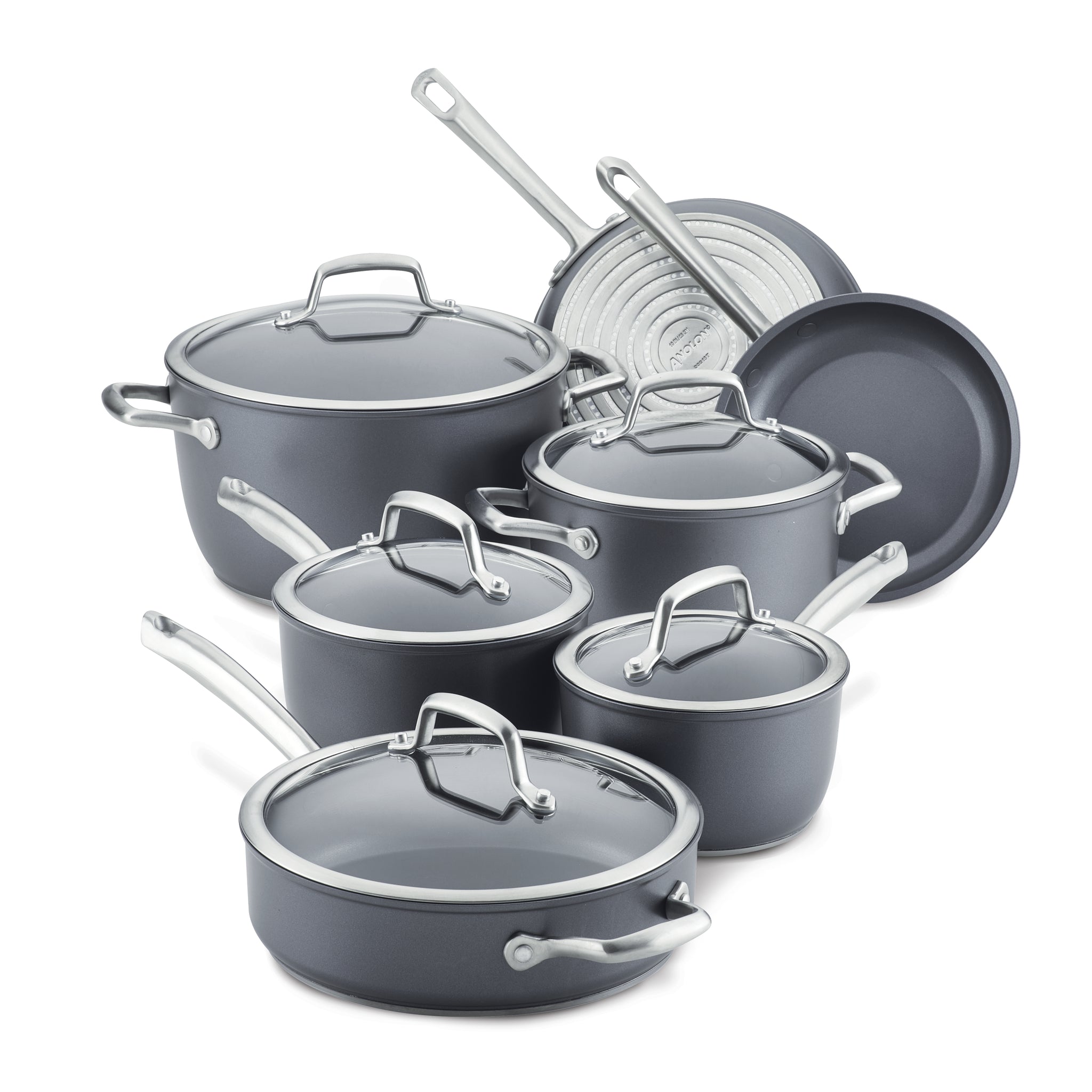 Anolon x Hybrid Nonstick Aluminum Nonstick Cookware Induction Pots and Pans Set, 12 Piece, Dark Gray 09476