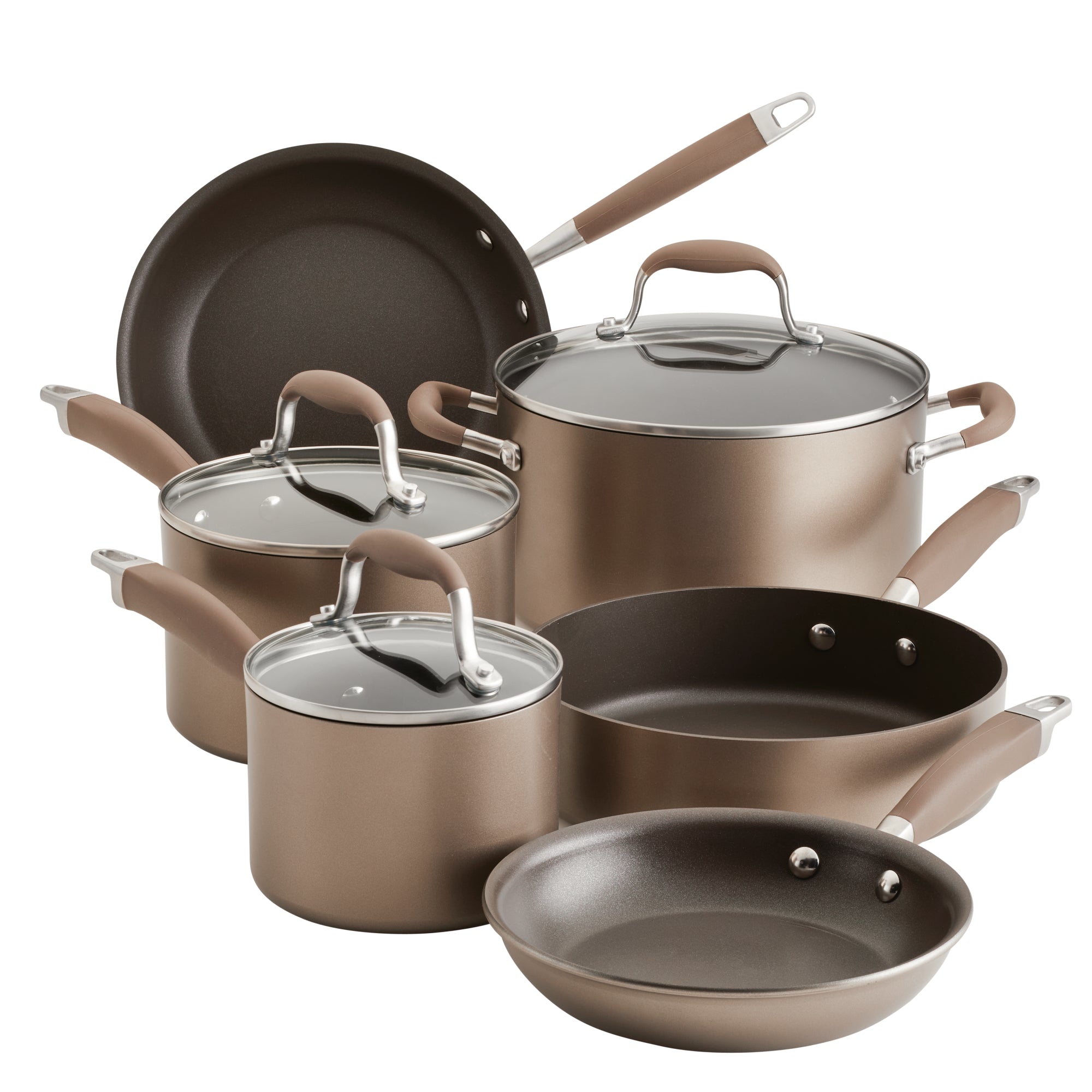 Circulon Premier Professional Hard Anodized Nonstick Cookware Induction  Pots And Pans Set, 10 Piece, Bronze