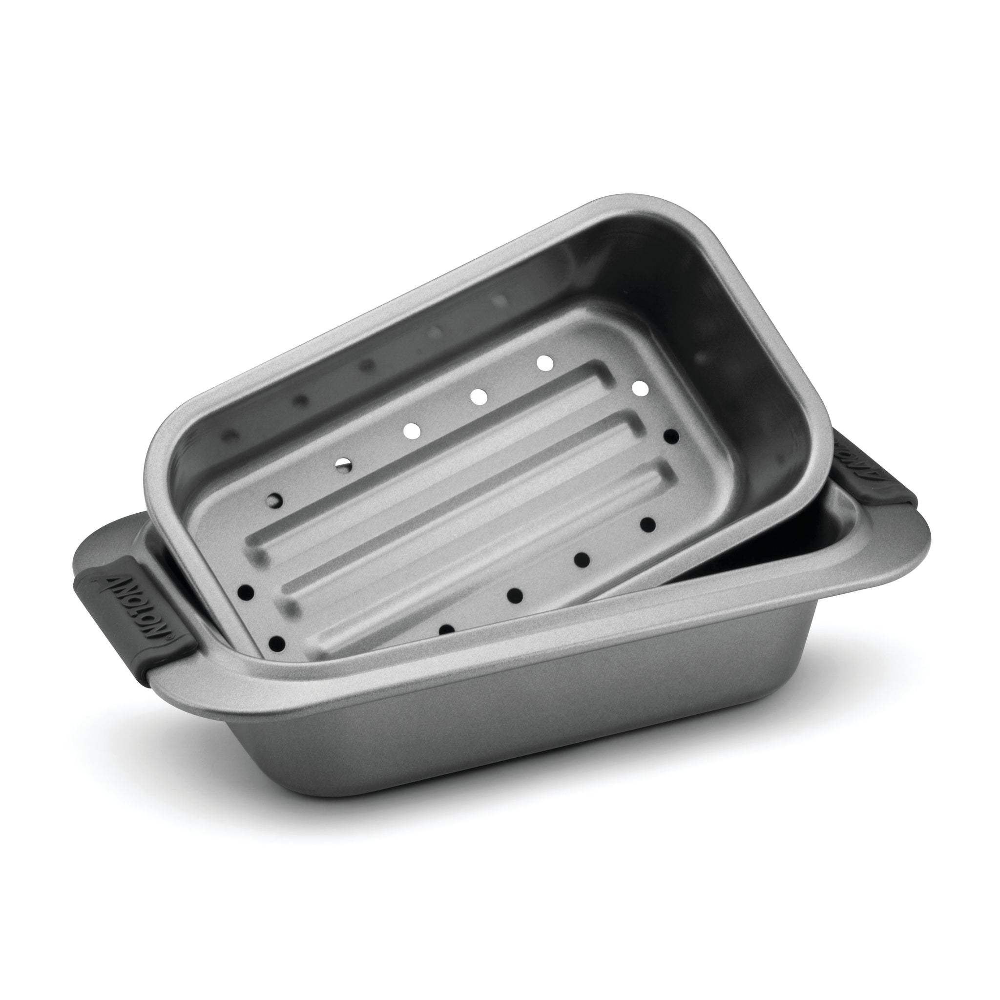Anolon Advanced Nonstick Bakeware Set with Grips includes Nonstick Bread Pan,  Cookie Sheet / Baking Sheet and Baking Pan - 3 Piece, Gray