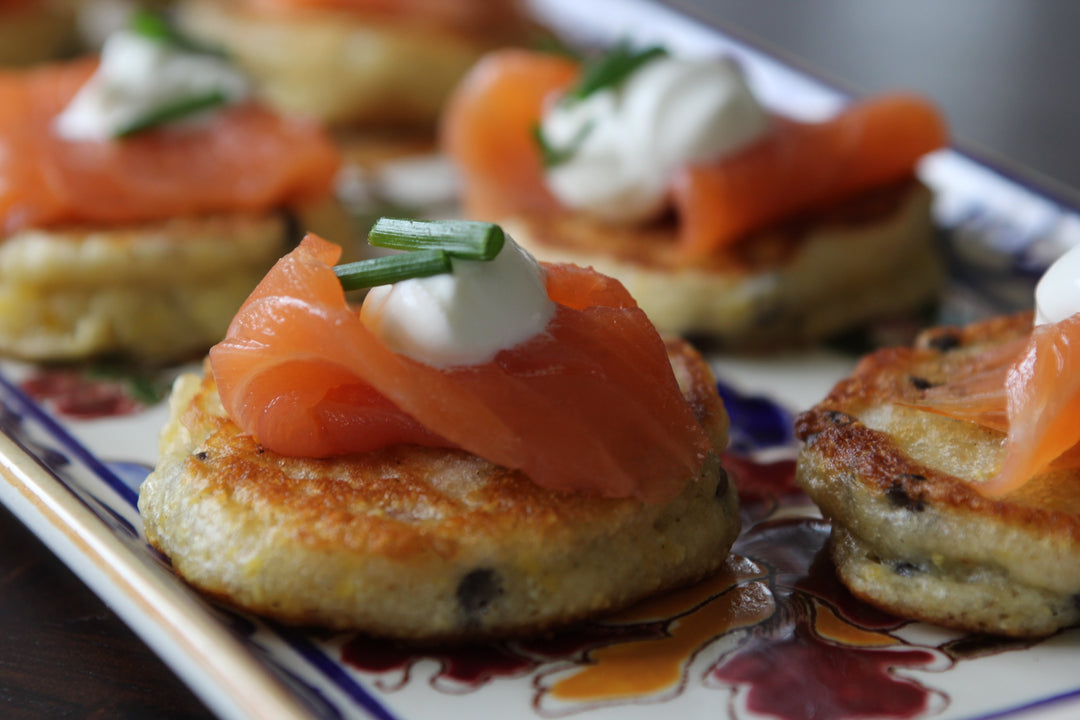 Lentil Pancakes with Smoked Salmon and Crème Fraiche