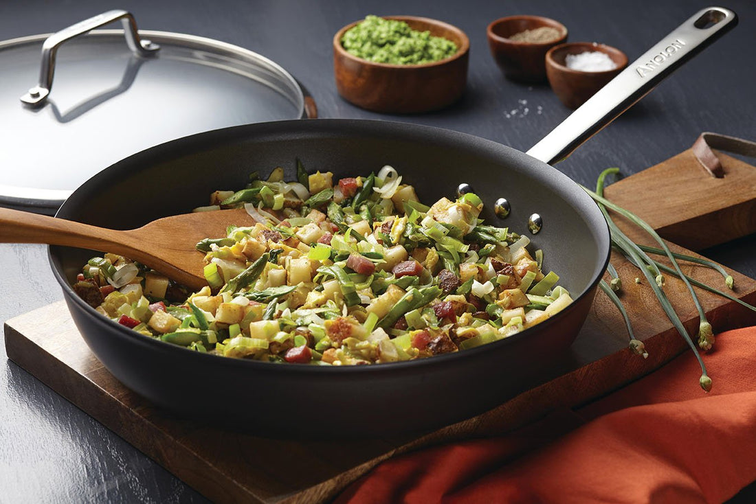 Springtime Egg and Ham Hash with Garlic Scape Pesto