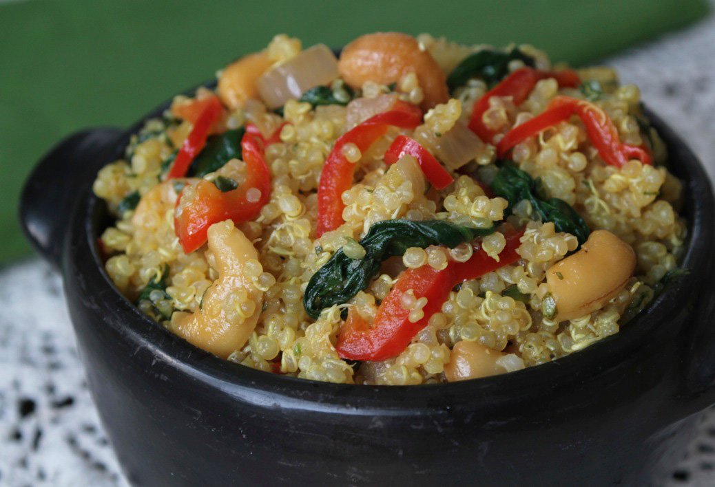 Quinoa with Cashews, Spinach and a Curried Vinaigrette