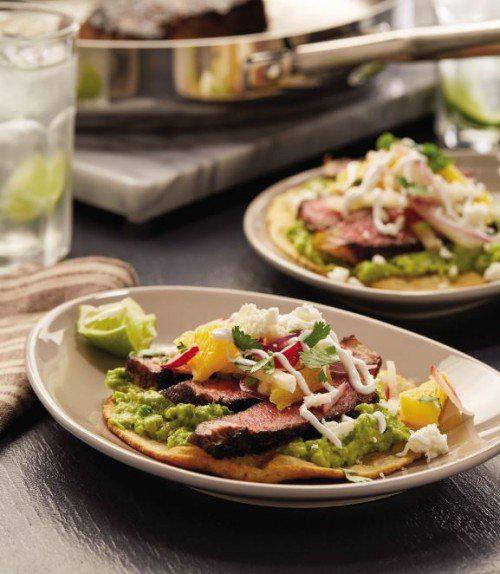 wagyu tostada on oval plates