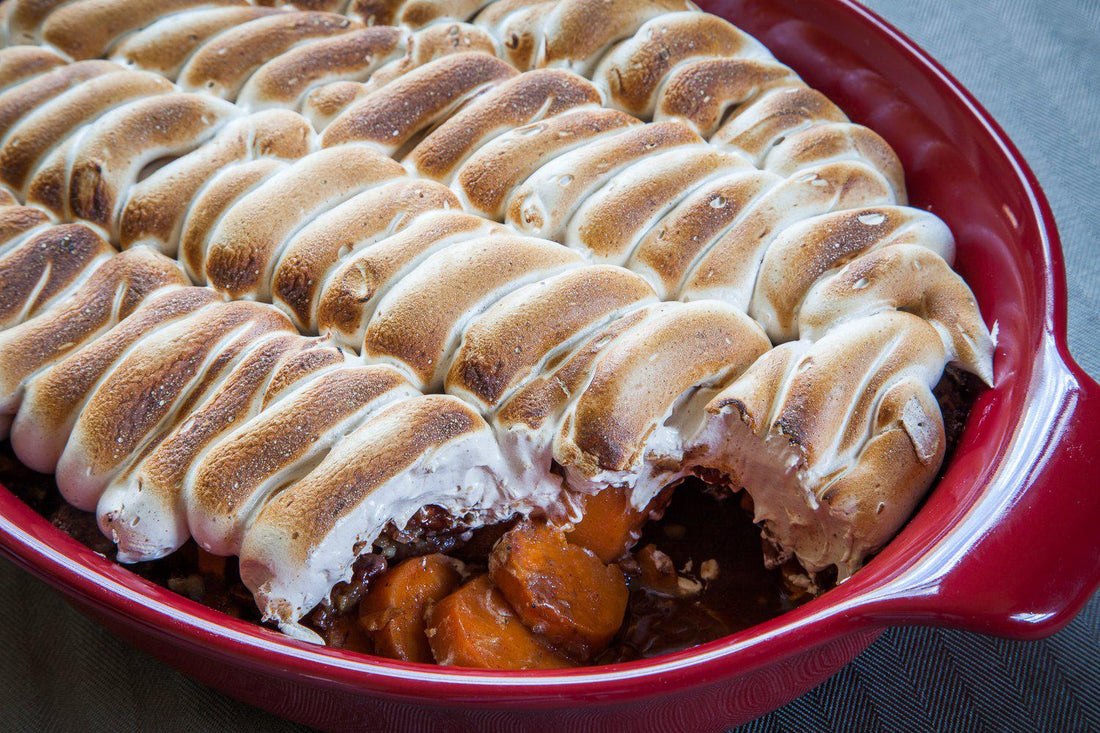Maple Sweet Potato Casserole with Brown Sugar Meringue