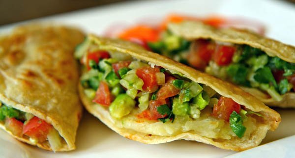 Potato Tacos with Caramelized Onions and Avocado Relish