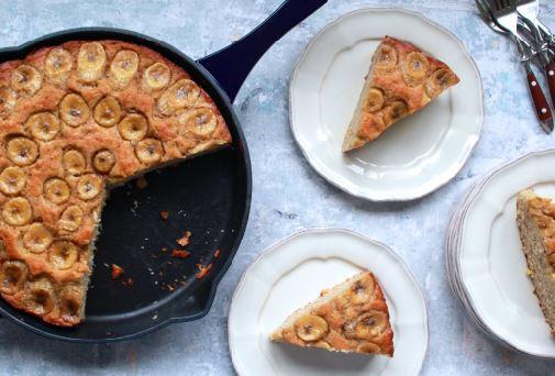 Skillet Banana Bread with Caramelized Brown Sugar-Rum Topping