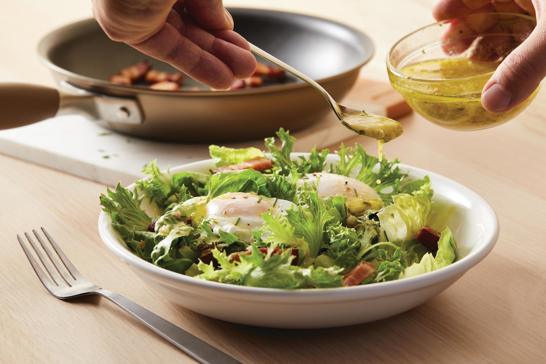 Bistro Salad with Poached Egg and Shallot-Chive Vinaigrette