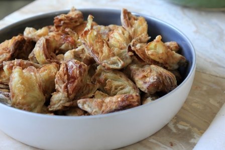 Deep Fried Artichoke Hearts with Lemon-Caper Basil Sauce