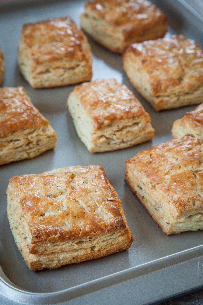 rosemary biscuits on an Anolon baking sheet