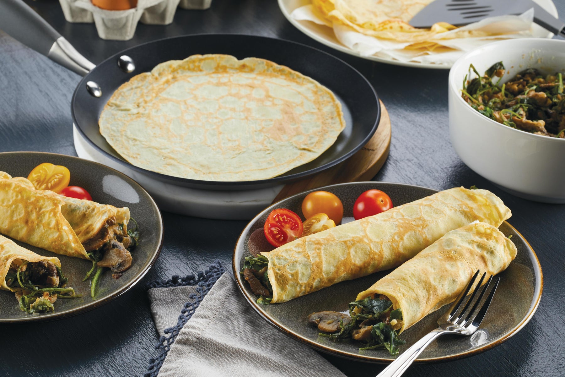 Creamy Mushroom and Arugula Crepes