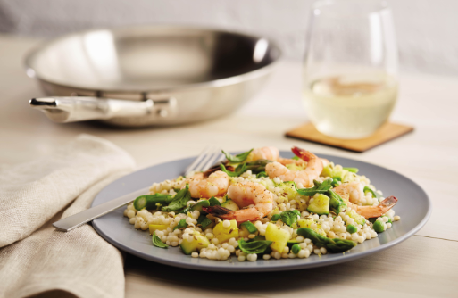 Couscous with Prawns, Summer Vegetables and Wine
