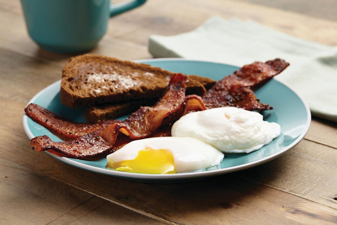Poached Eggs with Sweet & Spicy Thick-Cut Bacon