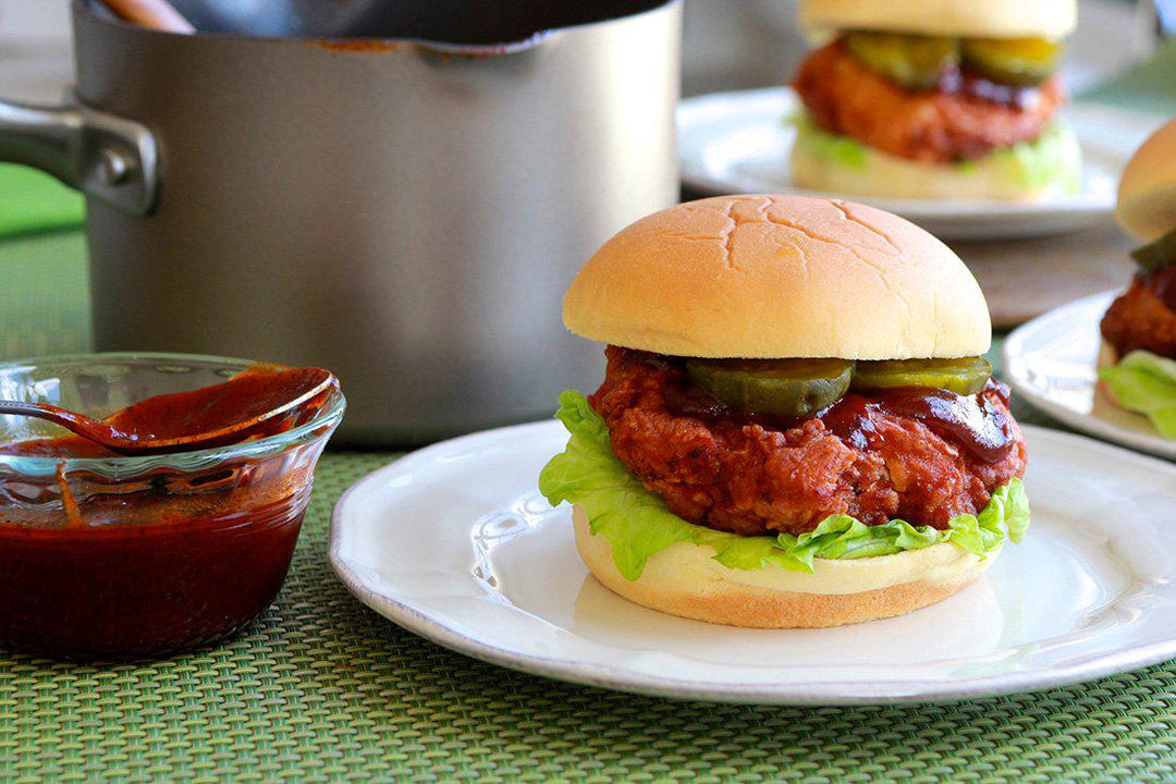Fried Hot Chicken Sandwiches with Kentucky Bourbon Barbecue Sauce