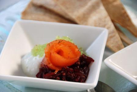 Gravlax with Beet Relish and Dill Crème