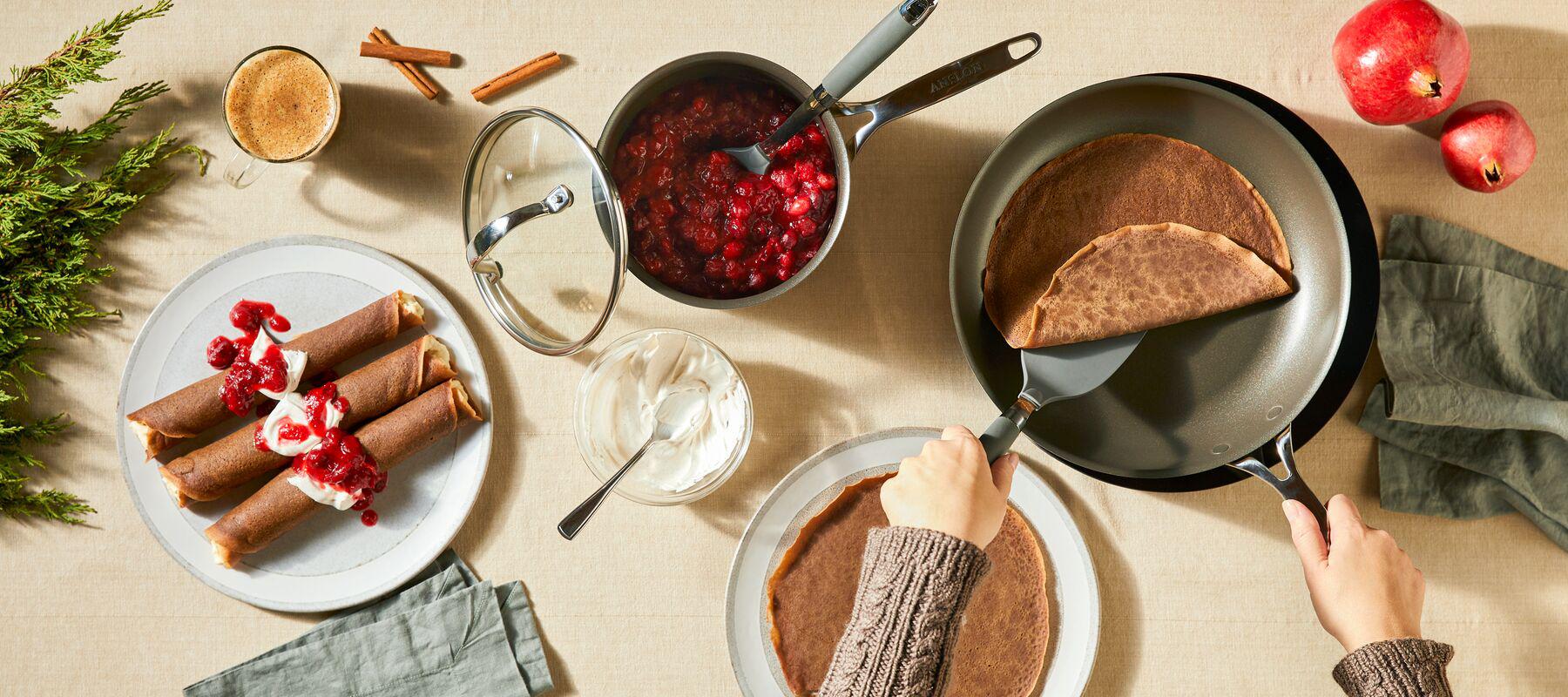 Gingerbread Crepes Topped with Ginger Cranberry Compote