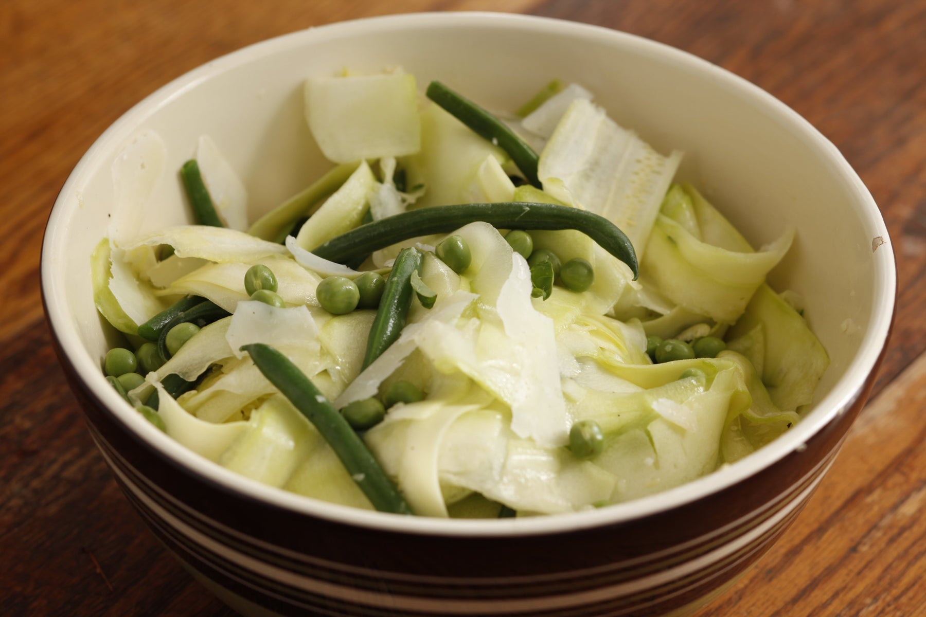 Zucchini Ribbon Salad with Fresh Peas and Green Beans