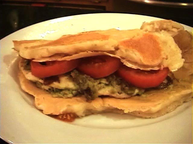 Avocado Encrusted Chicken Sandwich with Beer Flatbread