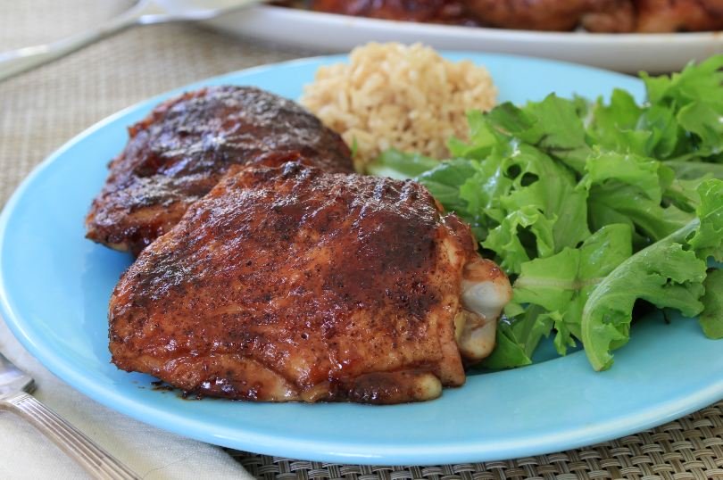 Roasted Chicken Thighs with Raspberry-Passion Barbecue Sauce