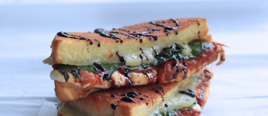 Grilled Cheese Caprese with Balsamic Syrup Drizzle