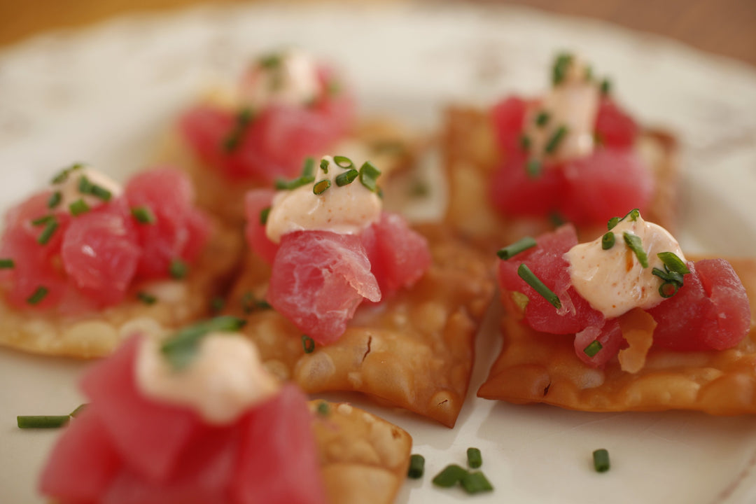 Ahi Tuna Won Tons with Harissa Sauce