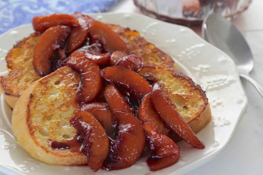 Sourdough French Toast with Nectarine-Port Topping