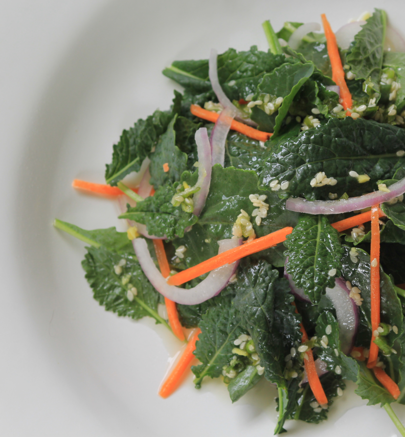 Baby Kale Salad with Peach Tea and Sesame Dressing