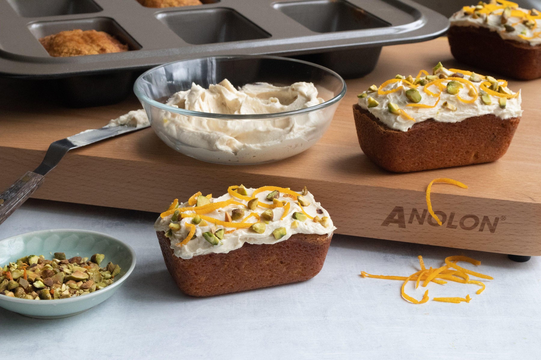 Pumpkin Pistachio Loaves with Tahini Frosting