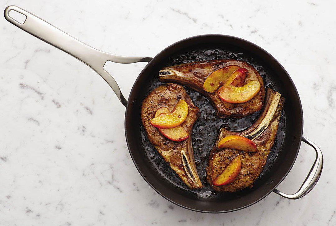 Pan Roasted Pork Chops with Glazed Peaches