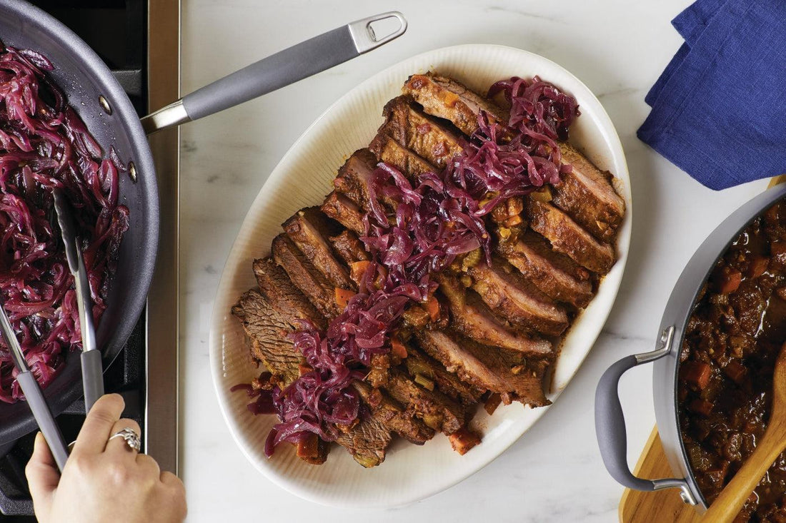 Wine and Tomato Braised Brisket with Spicy Red Onion Jam
