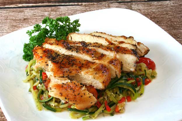 Zucchini Spaghetti with Tender Grilled Chicken