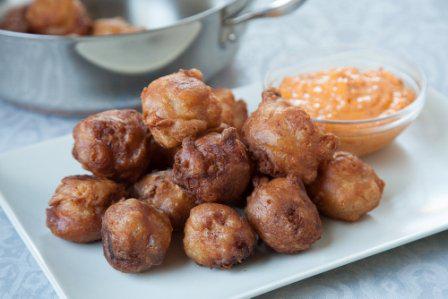 Crab and Bacon Beignets with Harissa Aioli