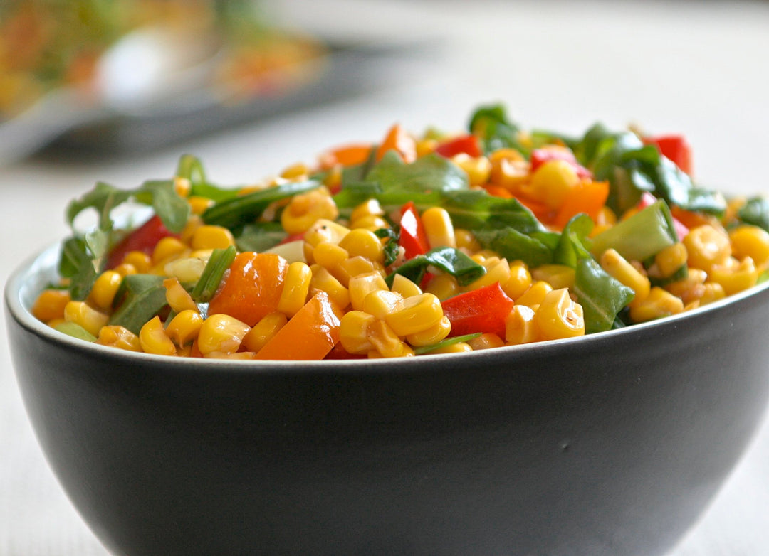 Pan Roasted Corn, Sweet Peppers, and Arugula