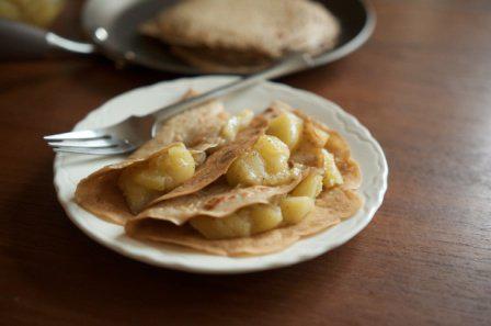 Rye Crepes with Buttery Apple Compote