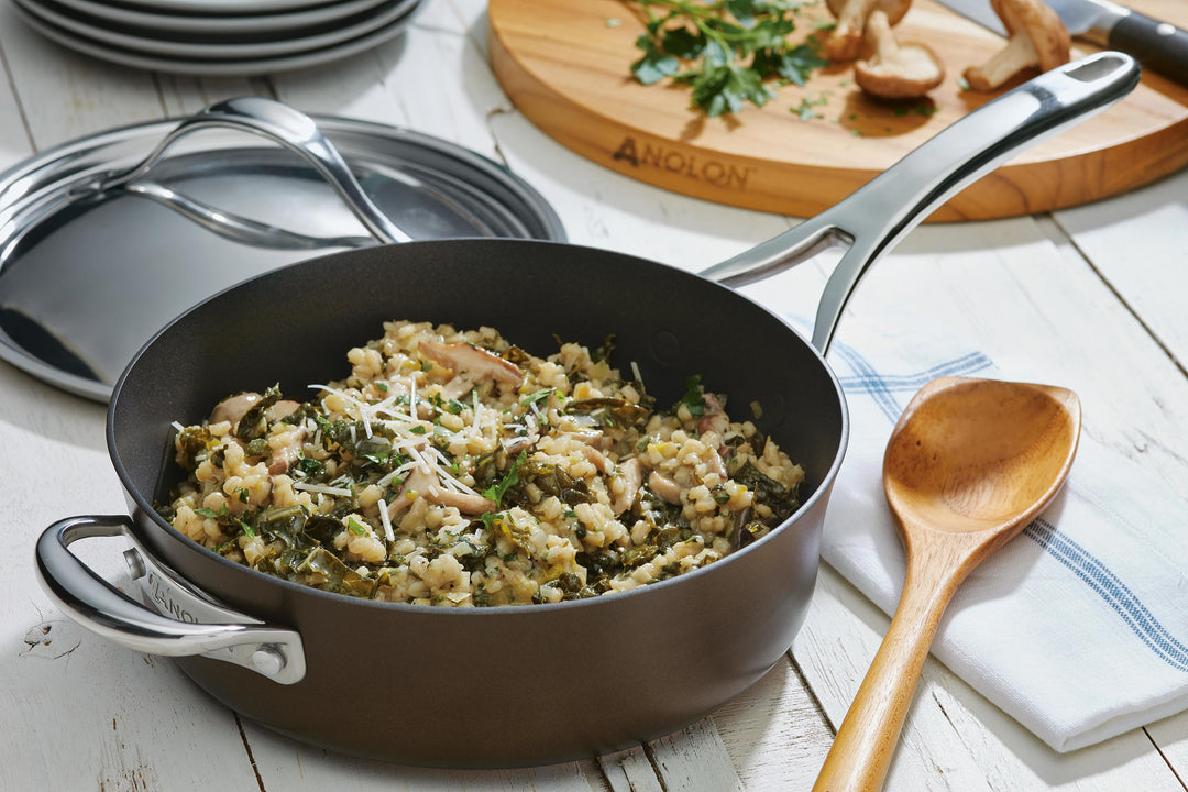 Barley Risotto with Mushrooms, Leeks and Kale