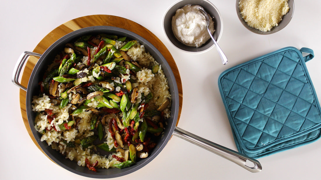 Baked Risotto with Shiitakes and Asparagus