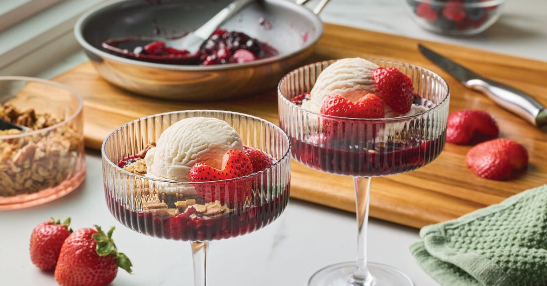 Stovetop Berry Crisp in Coupe Glasses