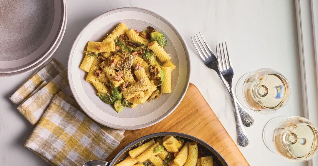 Bacon Carbonara Pasta with Brussels Sprouts