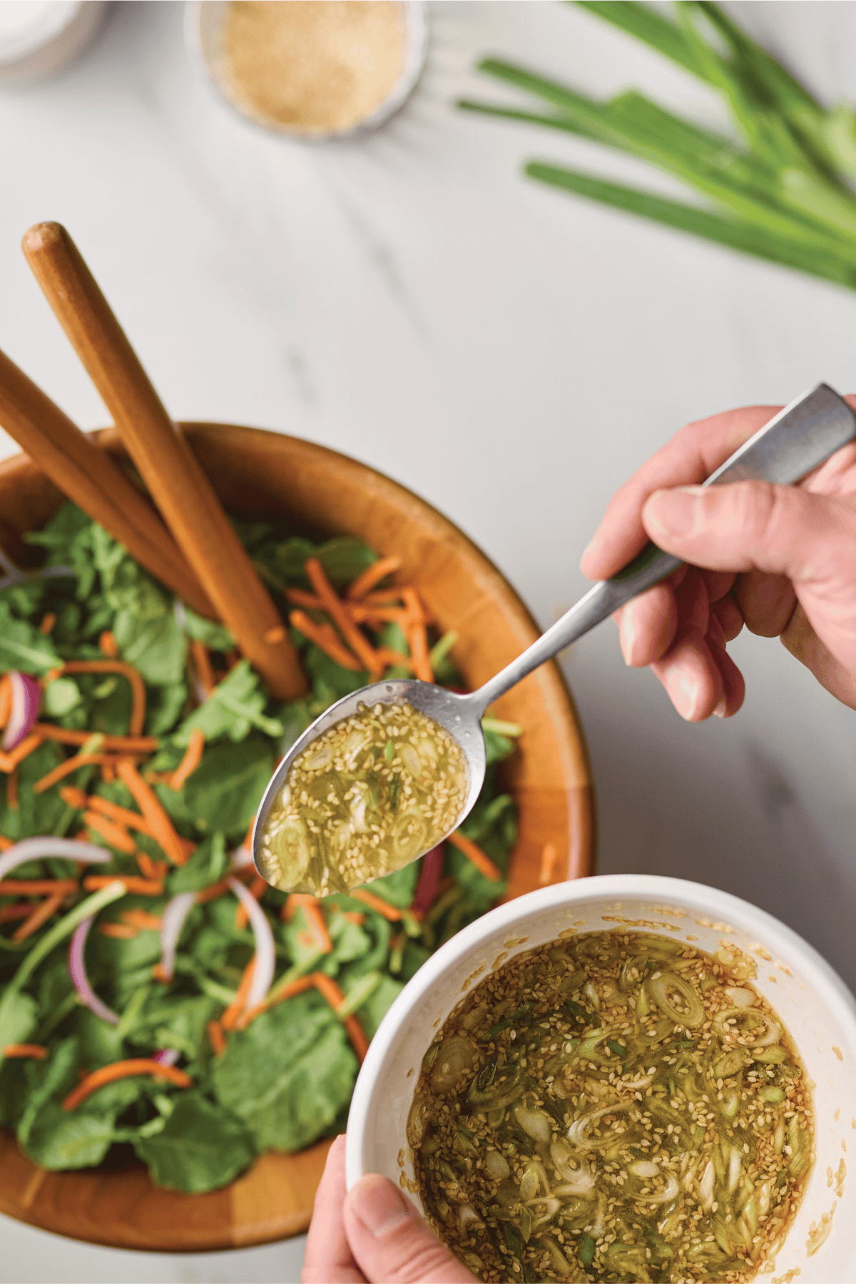Baby Kale Salad with Peach Tea and Sesame Dressing