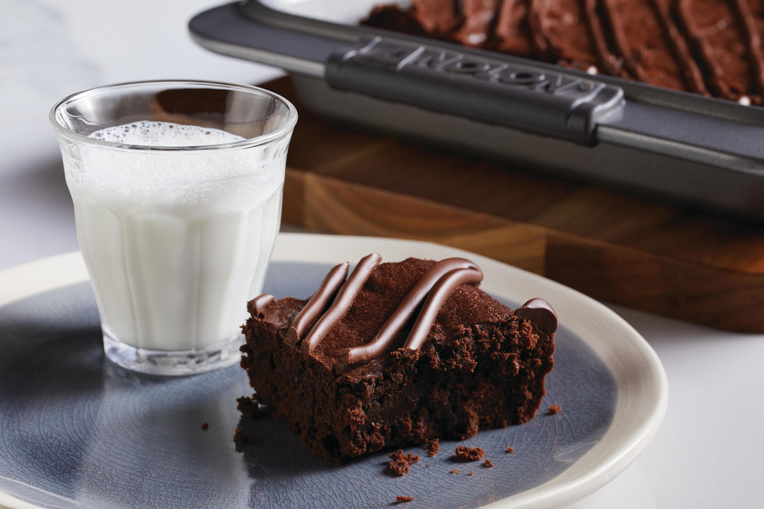 Chocolate Drizzled Coffee Brownies with Vanilla Egg Cream Shooters