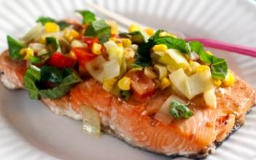 Maple-Mustard Salmon with Corn and Basil