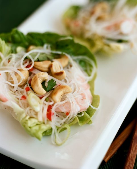 Shrimp, Cashew and Noodle Lettuce Parcels