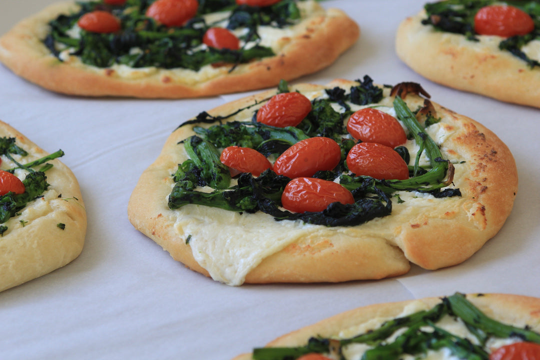 Broccoli Rabe and Cherry Tomato Pizzettas