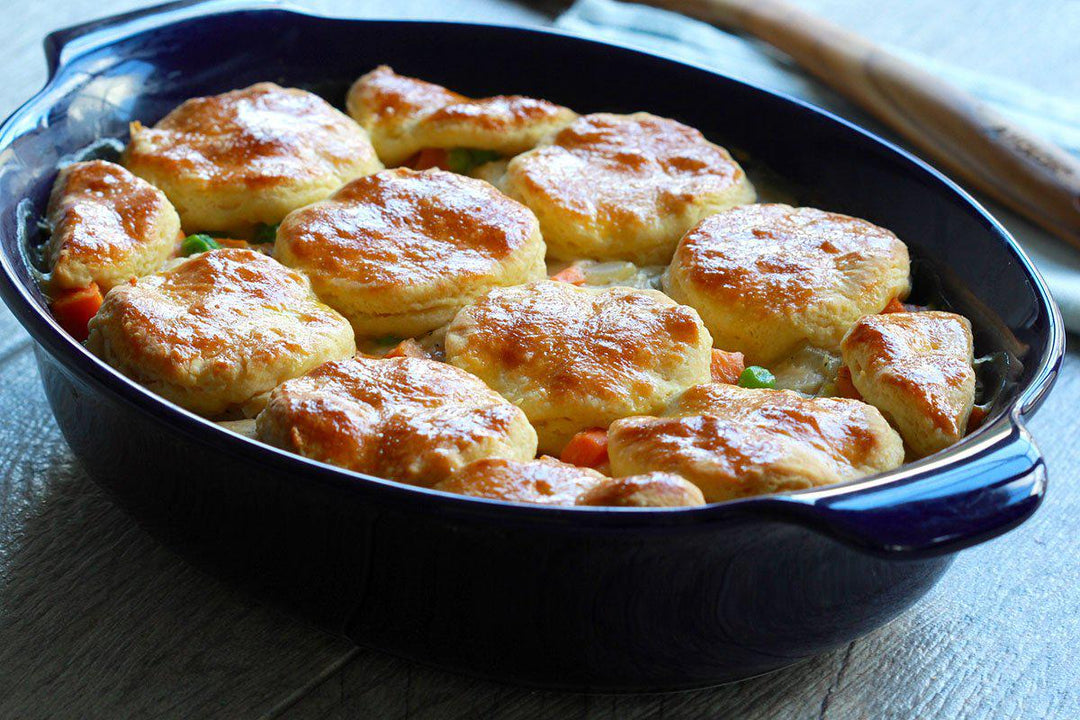 Turkey and Sweet Potato Pot Pie with Flaky Biscuit Topping