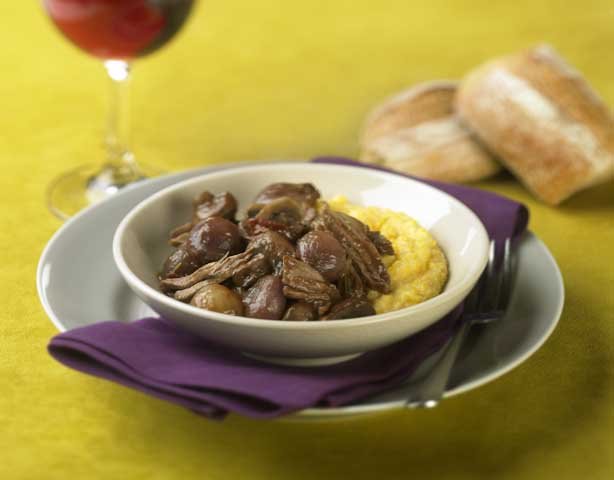 Shredded Australian Lamb Shanks with Mushrooms and Polenta