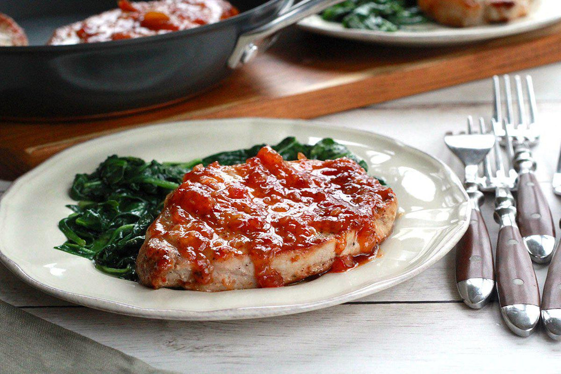 Weeknight Pork Chops with Harissa-Peach Chutney