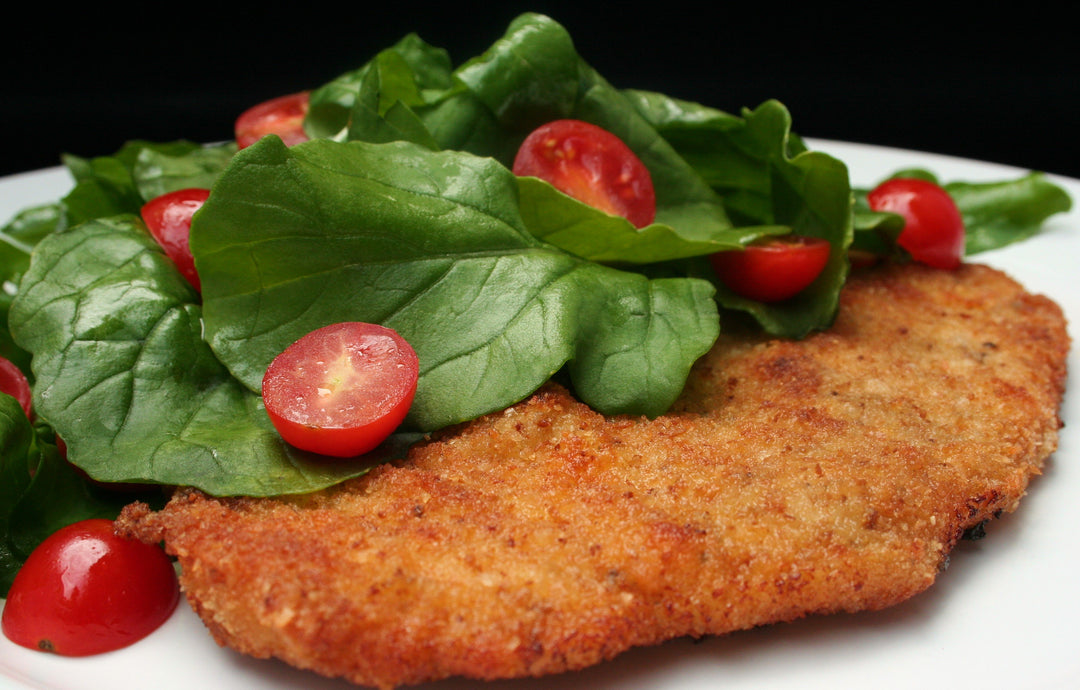 Turkey Cutlet Milanese with Arugula and Tomato Salad
