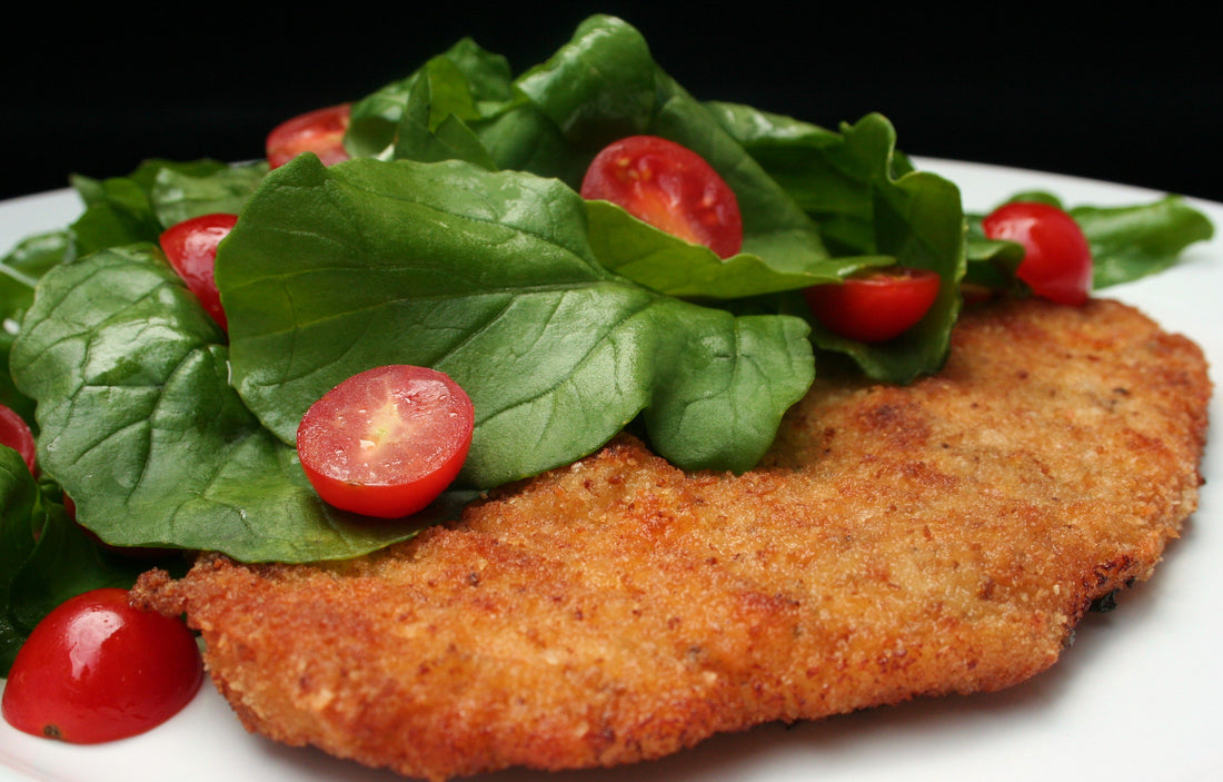 Turkey Cutlet Milanese with Arugula and Tomato Salad
