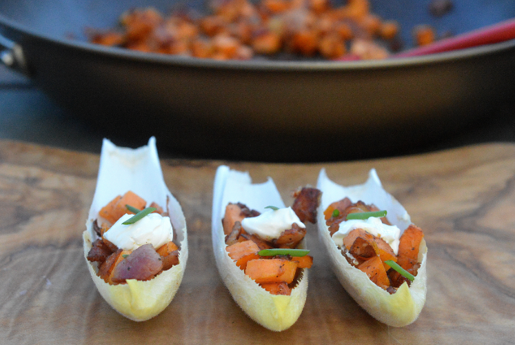 Endive Spears with Sautéed Sweet Potatoes and Bacon